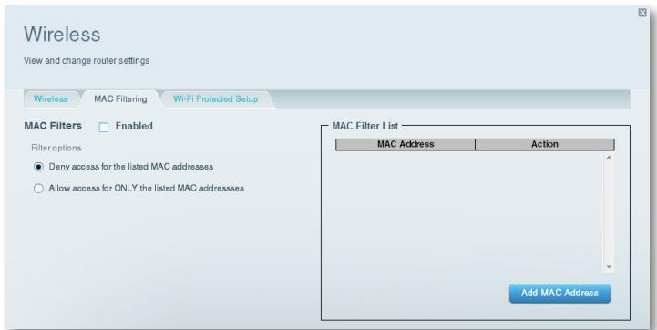 LINKSYS EA6400 - Pour configurer le filtrage MAC afin de permettre à un seul périphérique sans fil d'acceder au réseau : - 1