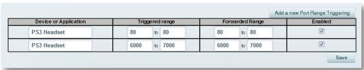 LINKSYS EA6500 - To set up port range triggering for multiple entries: - 3