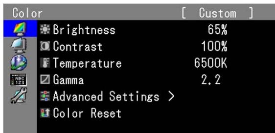 EIZO COLORGRAPHIC CG223W - Affichage du menu de réglage - 2