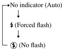 SONY MZ-DH10P - In the shooting mode, push the 5-way control key toward ☐– repeatedly to select a flash mode. - 2