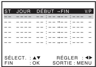 ST JOUR DÉBUT →FIN V/P SÉLECT. : ▲▼ RÉGLER : ◀► FIN : OK SORTIE : MENU