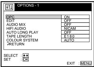 SONY SLV-SE710K - Changing menu options - 2