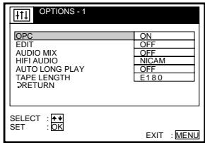 SONY SLV-SE80UX - Changing menu options - 2