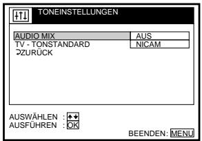 SONY SLV-SE850E - Menü TONEINSTELLUNGEN - 1