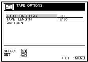 SONY SLV-SF950N - TAPE OPTIONS menu - 1