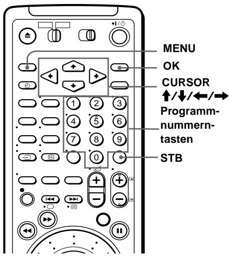 MENU OK CURSOR ↑/↓/←/→ Programm- nummern- tasten STB