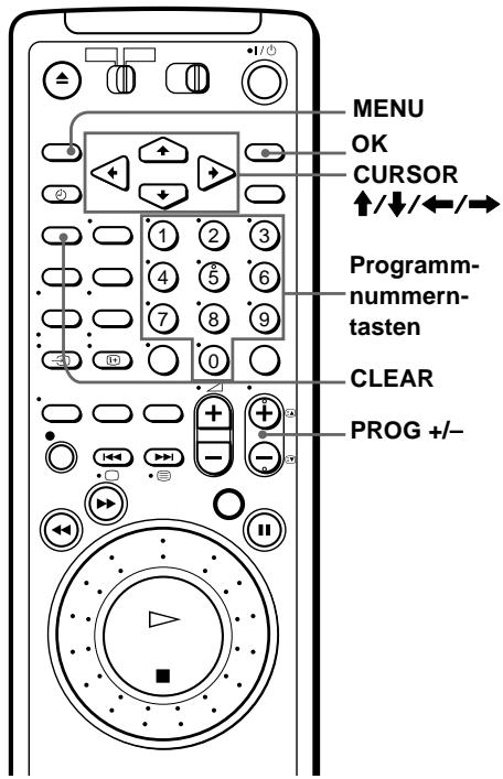 MENU OK CURSOR ↑/↓/←/→ Programm- nummern- tasten CLEAR PROG +/-