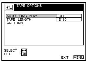 SONY SLV-SF990G - TAPE OPTIONS menu - 1