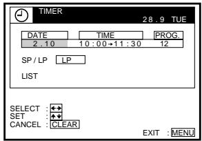 SONY SLV-SX40EG - Checking/changing/cancelling timer settings (continued) - 1