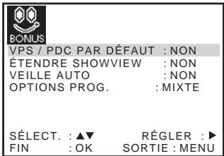 SONY SLV-SX740E - Modification des options de menu - 2
