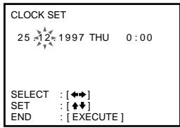 CLOCK SET 25 12 1997 THU 0:00 SELECT : [◆◆] SET : [◆◆] END : [EXECUTE]