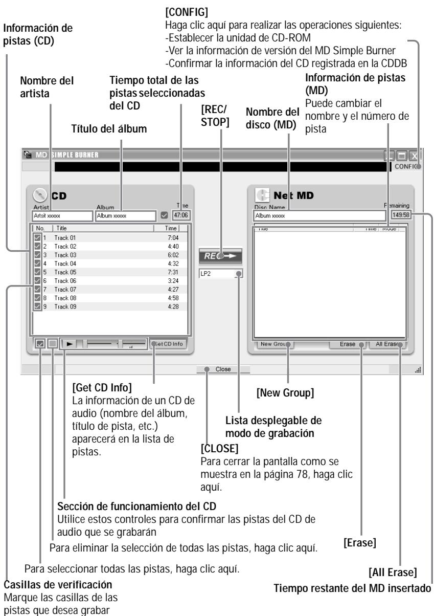 SONY MZ-N520CK - Ventana para grabar pistas seleccionadas de un CD de audio - 1