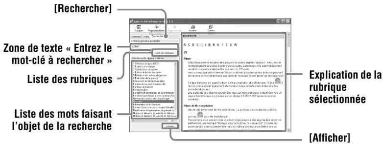 [Rechercher] Zone de texte « Entrez le mot-clé à rechercher » Liste des rubriques Liste des mots faisant l'objet de la recherche Acdehimogetsw In Explication de la rubrique sélectionnée [Afficher]