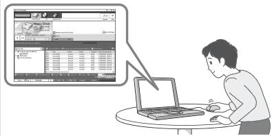 Illustration showing a person using a laptop with a large screen displaying a data dashboard and a downward-trending arrow, suggesting a decline or reduction in the measured metric.