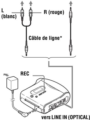 L (blanc) R (rouge) Câble de ligne* REC vers LINE IN (OPTICAL)