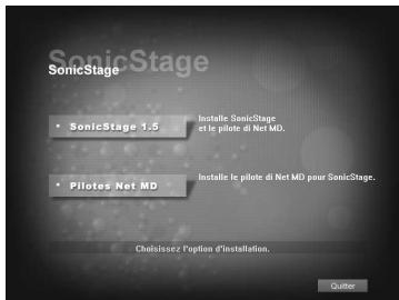 SonicStage • SonicStage 1.5 • Pilotes' Net MD Installé SonicStage et le pilote di Net MD. Installé le pilote di Net MD pour SonicStage. Choïsssez l'option d'Installation.