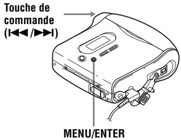 Touche de commande (I< 1 Appuyez sur MENU pendant l'enregistrement ou à l'arrêt. 2 Appuyez plusieurs fois sur ◀◀◀ ou sur ▶▶▶I jusqu'à ce que « DISP » clignote dans la fenêtre d'affichage, puis rappuyez sur ENTER. 3 Appuyez plusieurs fois sur ◀◀◀ ou sur ▶▶▶ jusqu'à ce que les informations désirées clignotent dans la fenêtre d'affichage. Chaque pression sur ▶▶▶ entraîne la modification du contenu de la fenêtre d'affichage comme suit : Fenêtre d'affichage de l'enregistreur flowchart graph TD A["REC"] --> B["A"] A --> C["B"] B --> D["Sur B"] C --> E["LatTim"] D --> F["Temps écoulé de la plage en cours"] E --> G["RecRem"] G --> H["Temps d'enregistrement restant."] H --> I["GP Rem"] I --> J["Temps restant après la plage en cours dans un groupe."] J --> K["AllRem"] K --> L["Temps restant après la position en cours."]