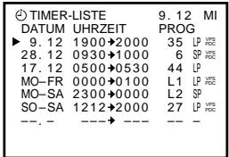 TIMER-LISTE 9.12 MI DATUM UHRZEIT PROG ► 9.12 1900→2000 35 LP 28.12 0930→1000 6 SP 17.12 0500→0530 44 LP MO-FR 0000→0100 L1 LP MO-SA 2300→0000 L2 SP SO-SA 1212→2000 27 LP ---. - ---→ --- -- -