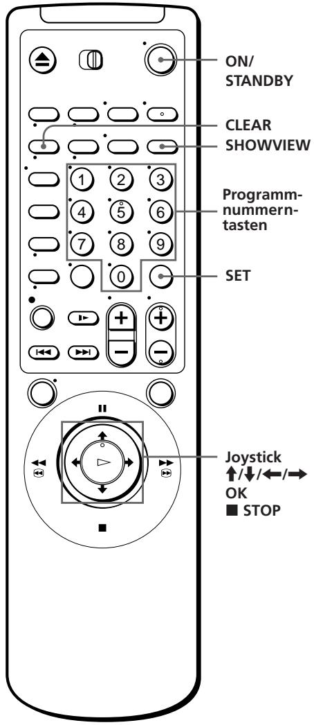 ON/ STANDBY CLEAR SHOWVIEW Programm- nummern- tasten SET Joystick ↑/↓/←/→ OK ■ STOP