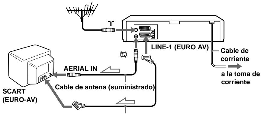 SCART (EURO-AV) AERIAL IN Cable de antenna (suministrado) LINE-1 (EURO AV) Cable de corriente a la toma de corriente