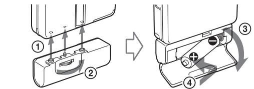 Diagram illustrating a device's internal structure and assembly process, labeled with numbered components and directional arrows.