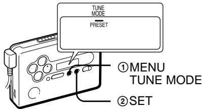 TUNE MODE PRESET ①MENU TUNE MODE ②SET