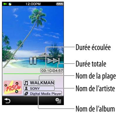 12:00PM Durée écoulée Durée totale Nom de la plage Nom de l'artiste Nom de l'album