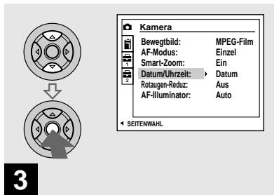SONY DSC-P10 - Wahlen Sie (Kamera 1) (DSC-P10/P12) oder (Kamera) (DSC-P8) mit  der Steuertaste, und drücken Sie dann  . Wahlen Sie [Datum/Uhrzeit] mit / , und drücken Sie dann  . - 1