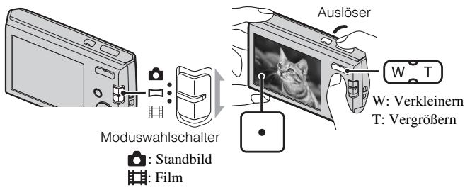Moduswahlschalter : Standbild : Film Auslöser W: Verkleinern T: Vergrößern
