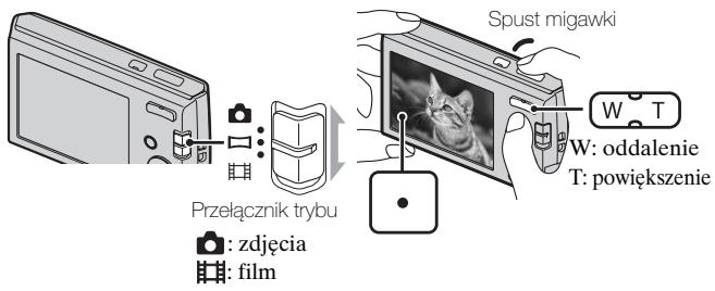 Przełącznik trybu : zdjęcia : film Spust migawki W T W: oddalenie T: powiększenie