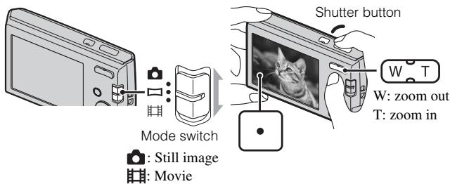 Shutter button W: zoom out T: zoom in Mode switch : Still image : Movie