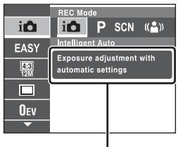 REC Mode i P SCN (...) EASY Intelligent Auto Exposure adjustment with automatic settings 0kV