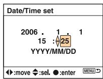 SONY ALPHA DSLR-A100 - Set the clock with the controller. - 6