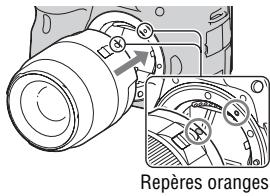 SONY A65 - Montez l'objet en alignant les repères orange (taquets de montage) sur l'objet et l'appareil. - 1