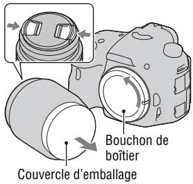SONY A65 - Retirez le bouchon de boitier de l'appareil et le couvercle d'emballage de l'arriere de l'objet. - 1