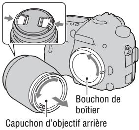 SONY A77 - Retirez le bouchon de boitant de l'appareil et le capuchon d'objet arrêté de l'arrière de l'objet. - 1