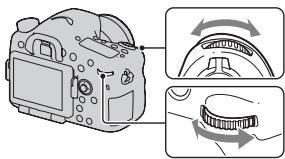 SONY A77 - Pivotez la molette de commande avant pour régler la vitesse d'obturation, et pivotez la molette de commande arrêté pour régler l'ouverture. - 1