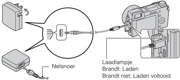 SONY NEX-6B - Sluit de camera met behulp van de micro-USB-kabel (bijgeleverd) aan op de netspanningsadapter (bijgeleverd). Sluit de netspanningsadapter aan op een stopcontact. - 1