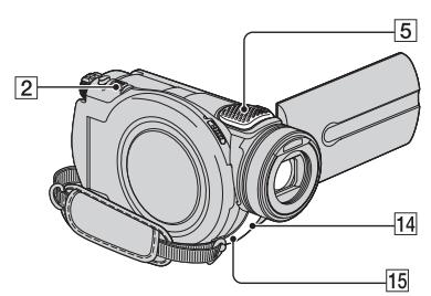Technical diagram of a camera with numbered parts labeled 2, 5, 14, and 15