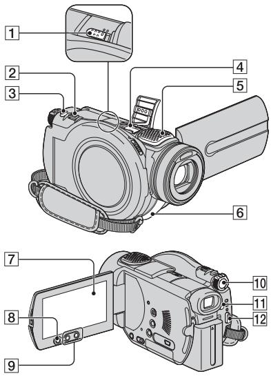 Technical diagram of a digital camera with numbered parts for identification