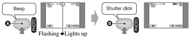 SONY DCR-DVD905E - Press PHOTO lightly to adjust the focus A, then press it fully B. - 1