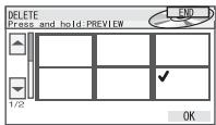 DELETE Press and hold:PREVIEW 1/2 OK