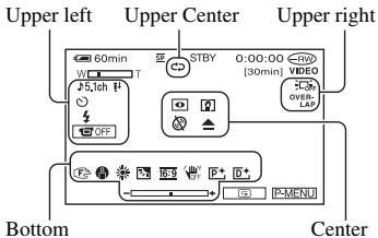 Upper left Upper Center Upper right 60min STBY 0:00:00 [30min] VIDEO OVER-LAP 5.1ch OFF Bottom Center