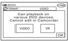60min FORMAT : VIDEO Can playback on various DVD devices. Cannot edit in Camcorder VIDEO VR OK