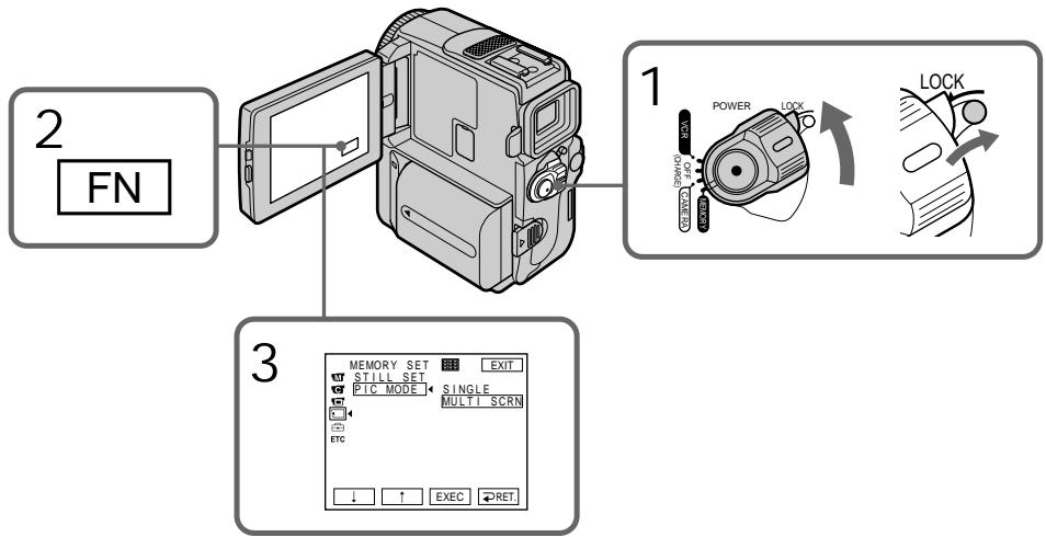 2 FN 1 POWER LOCK 3 MEMORY SET EXIT STILL SET PIC MODE SINGLE MULTI SCRN ETC ↓ ↑ EXEC RET
