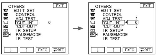 OTHERS EDIT SET CONTROL ADJ TEST CUT-IN "CUT-OUT" IR SETUP TAU PAUSEMODE IR TEST OTHERS EDIT SET CONTROL ADJ TEST CUT-IN "CUT-OUT" IR SETUP TAU PAUSEMODE IR TEST EXIT RETURN