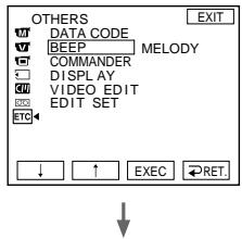 OTHERS DATA CODE BEEP MELODY COMMANDER DISPLAY VIDEO EDIT EDIT SET ↓ ↑ EXEC RET.