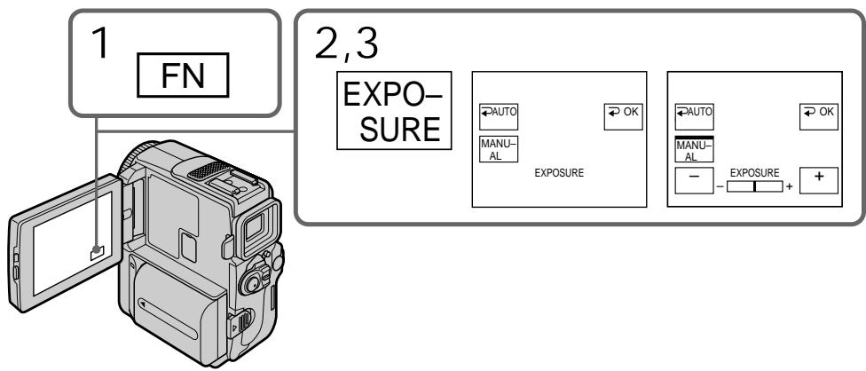 1 FN 2,3 EXPO- SURE AUTO MANU- AL EXPOSURE OK AUTO MANU- AL - EXPOSURE + +