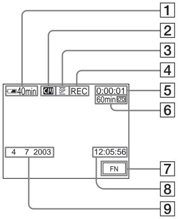 SONY DCR-TRV14E - Indicateurs affichés pendant l'enregistrement - 1