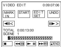VIDEO EDIT 0:09:07:06 MARK IN START EDIT SET UNDO <<|< TOTAL 0:00:13:00 SCENE 1 ■ <<+ ▶ ▶ >END